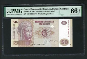 Congo Democratic 50 Francs 31-07-2007 P97a Uncirculated Graded 66 - Picture 1 of 2