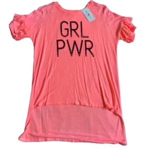 Kandy Kiss Girls Hi-Lo Ruffled Sleeve Shirt With Pearl Embellishments-Coral-XL - Picture 1 of 6