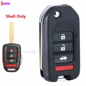 Upgraded Uncut Flip Remote Key Shell Case 4Button for Honda Accord Civic 2013-17 - Foto 1 di 4