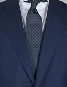 Corbata Luigi Borrelli en azul oscuro con patrón verde - Imagen 1 de 1
