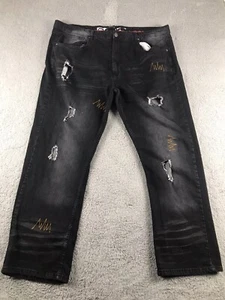 R Scoop Jeans Mens 44 ( 44x31 ) Black Straight Leg High Rise Stitch Distressed - Picture 1 of 14