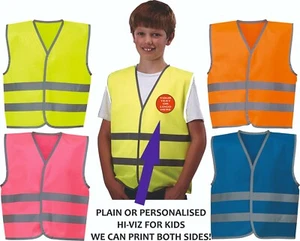 KIDS HI-VIZ WAISTCOATS - PLAIN or PERSONALISED - 4 x Colours - 3 x Sizes - Picture 1 of 6