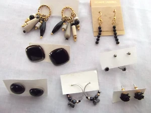 vtg lot 7 pair pierced earrings rhinestone crystal blk dangle hoops floral bead - Picture 1 of 7
