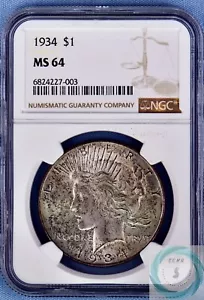 1934 Peace Dollar NGC MS 64 - Wild but Eye Dazzling Attractive Toner!!! - Picture 1 of 14