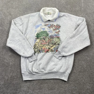 Vintage 90s Orvis Morning Sun Gardens Bicycle Sweatshirt Women's Size M Gray - Image 1 of 4