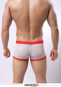 Boxer taille XXL transparent sheer sexy Ref M31 blanc ceinture rouge - Imagen 1 de 3