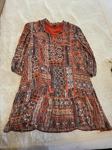 kaktus Women’s dress XL Multi Floral Crochet Trim Tassel Tie Boho Ruffle Cottage - Picture 1 of 10