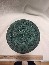 Vintage Aztec Mayan Calendar Sun Stone Malachite Green 11" Wall Plaque