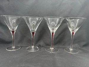 Pier 1 Teardrop Drip Stem Martini Blown Glass Set of 4 Red Beverage Glasses - Picture 1 of 13