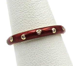 Anillo de oro amarillo de 18 quilates esmalte rojo y 12 diamantes banda apilable de 3 mm 3,1 g tamaño 5,25 #B - Imagen 1 de 8