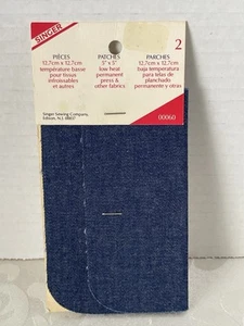 Vintage SINGER Sweing Co. 2 Low Heat Dark DENIM Blue Jeans 5”X 5” PATCHES - Picture 1 of 2