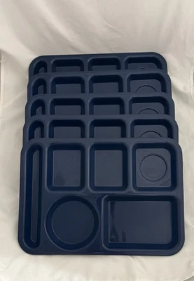 Vintage Lot of 5 SiLite #614 Melamine Cafeteria Lunch Trays Navy Blue Six Slot - Image 1 of 4