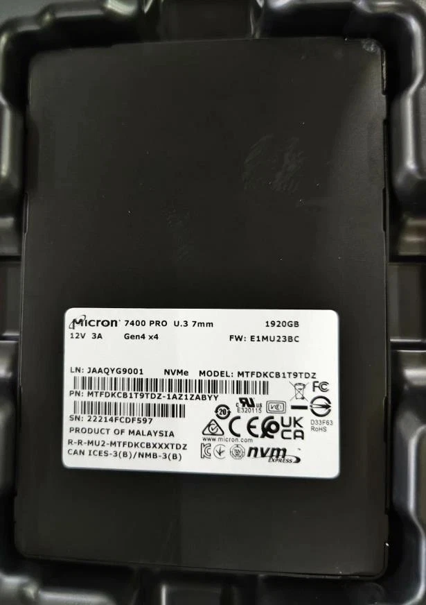 Micron 7400 PRO 1.92TB SSD 2.5" U.3 7mm NVMe Gen4 x4 MTFDKCB1T9TDZ-1AZ1ZABYY - Image 1 of 1