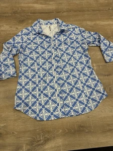 Lulu B Medium Blue & White v Neck Top Beach Boutique NWOT Golf Tennis - Picture 1 of 12