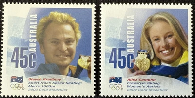 Selos da Austrália 2002 com tema olímpico de inverno MNH, SC#2033-2034 (CV $2.20) - Imagem 1 de 2