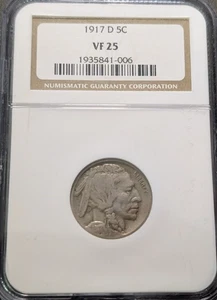1917 D BUFFALO NICKEL VF25 NGC - Picture 1 of 3