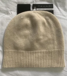 TAHARI - Women’s Ivory / Peach 100% Pure Cashmere Beanie Hat * BNWT * - Picture 1 of 9