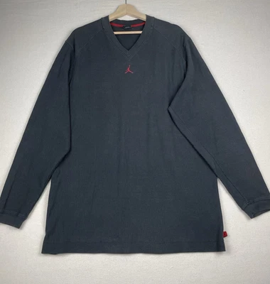 Jordan 衬衫男式 2XL 华夫格针织保暖长袖 V 领 Jumpman 木炭 — 第 1/4 张图片