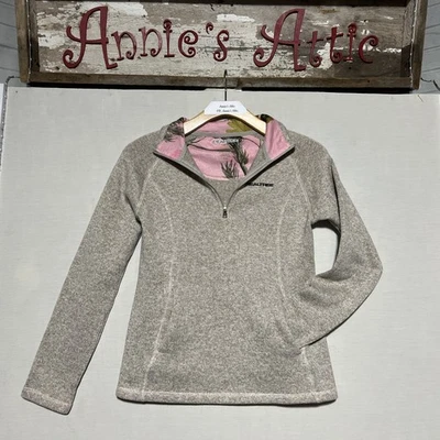 Realtree Ladies Brown Tan 1/4 Zip Pullover Pockets Pink Camo - Image 1 of 4