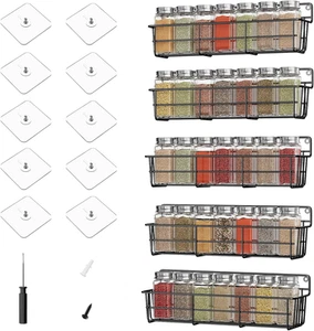 5er Pack Gewürzregal Gewürz Organizer Wandhalterung, Schraub oder Kleber Hängeregal - Bild 1 von 12