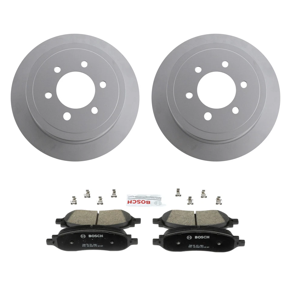 Kit de rotores traseros y pastillas de freno de disco de cerámica Bosch QuietCast para Ford F-150 4x4 tracción trasera Foto 1 de 1