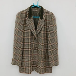 Laura Ashley Vintage Tweed Blazer UK 16 Green Wool Houndstooth RMF-FPL17 - Picture 1 of 6