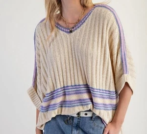 Easel LA Cream Drop Shoulder Cuffed Sleeve Knit Top Size Large NWT - Picture 1 of 9