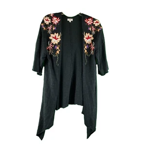 Umgee Open Cardigan Black Knit Duster Colorful Embroidery Kimono Style Cover M/L - Picture 1 of 8