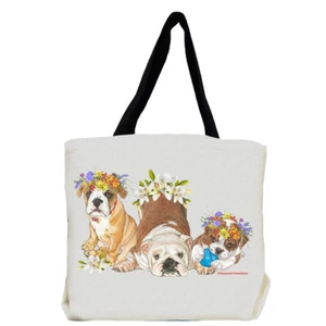 Bulldog with Flowers Tote Bag - Picture 1 of 1