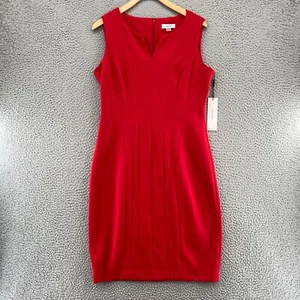 Calvin Klein Dress Womens 10 Red Sheath Panel Sleeveless Stretch Office Work NWT - Picture 1 of 12