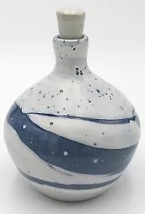 Art Pottery Blue White Drip Glaze Decanter Bottle With Stopper Signed 6.25" READ - Bild 1 von 10