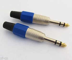 1pc 1/4" 6.3mm Stereo Metal Plug with Hex Blue & Black Plastic Audio Connector - Picture 1 of 3
