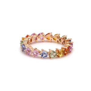 Trillion Cut Rainbow Sapphire Full Eternity Bands Wedding Ring In 9k Yellow Gold - Picture 1 of 6