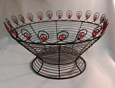 Ornamented Wire Basket/Table Centerpiece/Kitchen Decor w/Red Embellishments 