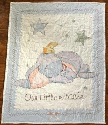 DDSEWHAPPY DISNEY DUMBO OUR LITTLE MIRACLE STIPPLING QUILTED BLANKET 100% Cotton HANDMADE