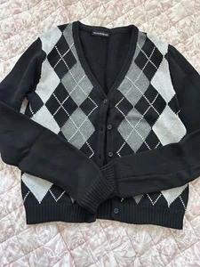 brandy melville elizabeth cardigan argyle black - Picture 1 of 1