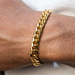 Gold Jewellery - Men's 14K Yellow Gold Solid Miami 8MM Cuban Link Chain Bracelet - Picture 1 of 5