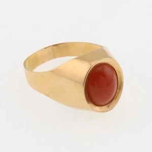14k Yellow Gold Vintage Cabochon Carnelian Ring Size 7 - Picture 1 of 6