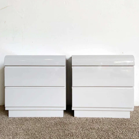 Postmodern Gray Lacquer Laminate Waterfall Nightstands Cover