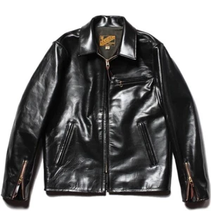 Y'2 LEATHER VINTAGE HORSE LIGHT SINGLE RIDERS JACKET PR-65 Black (brown core) - Picture 1 of 11