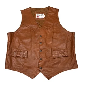 Vintage 1970’s Men’s Leather Vest 43 Reg The Leather Shop Sears Brown Snap West - Picture 1 of 10