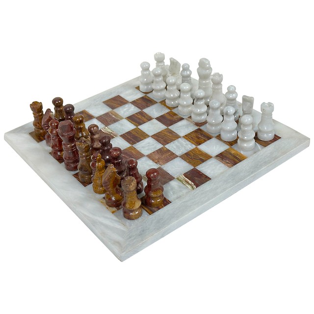 Brown & White Marble Chess Set - Samson Historical