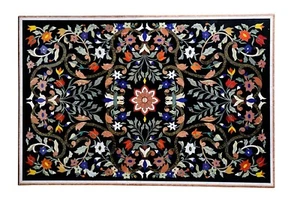 Black Marble Dining Top Table Marquetry Floral Inlay Art Home Decors 3'x2' - Picture 1 of 3