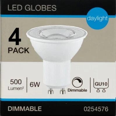4 x 6W Dimmable LED GU10 Downlight Globes Bulbs Cool Daylight 6500K 500Lm 240V - Image 1 of 3