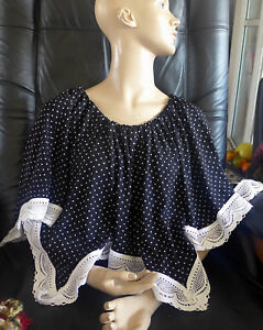 Handmade Cotton Fabric Black And White Dots Scarf Wrap White Lace poncho  Gift