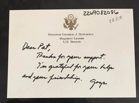 Senator George Mitchell Autograph Note Signed - To NY Senator Daniel P. Moynihan Cover