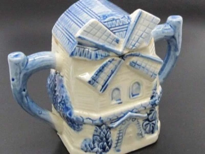 Molino de viento danés de porcelana vintage azul y blanco azucarero con tapa 4" MSC# 19 Foto 1 de 4