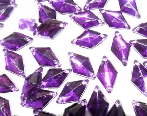 50 Purple Faceted Diamond/Rhombus Beads  9x15 mm Acrylic Rhinestone Sew on 2hole - Picture 1 of 2