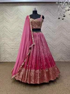 Nuova attraente georgette finta Lehenga Choli con dupatta per matrimonio - Foto 1 di 14