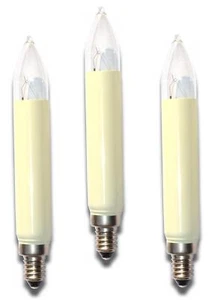 3 Stück Schaftkerze Kerze 14 V 3W E10 innen+außen für 16 Lichter Schwibbogen NEU - Bild 1 von 1